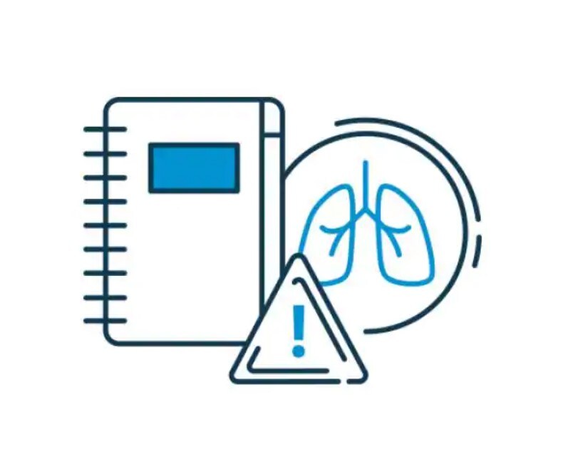 icon of a binder, lungs and attention symbol
