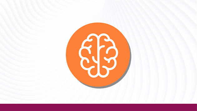 Brain in white outline inside an orange circle